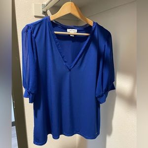 Cute Blue Calvin Klein Dressy Blouse Top, Short Sleeve, Size XL